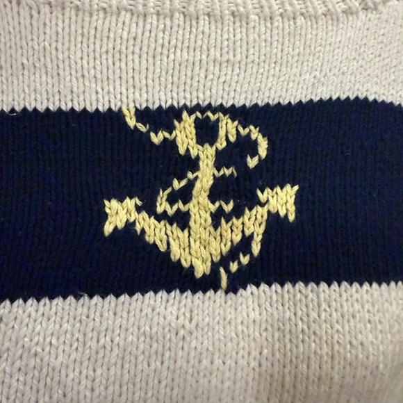 PARADIGMS | Vintage Nautical Striped Sweater - Navy and White Handknit Large - Picture 3 of 4
